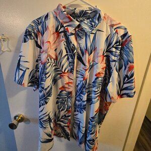 Caribbean Joe Short Sleeve Button Down Shirt - Size Med White Flamingo